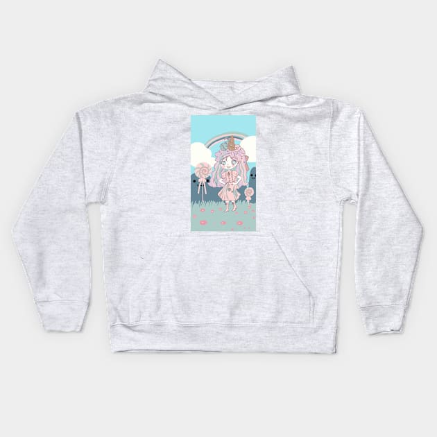 Cute kawaii unicorn anime manga chibi girl Kids Hoodie by meisanmui